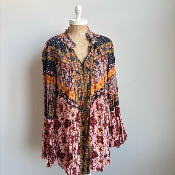 Umgee Mixed Paisley Bell Sleeve Boho Style Dress LARGE - Picture 9 of 12